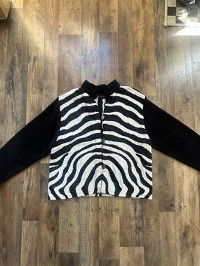 Vintage Ann Maurice Black & Cream Zebra Knit Cardigan 100% Cotton